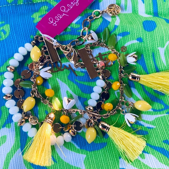 LILLY PULITZER BRACELET- YELLOW LEMMON TASSEL⭐️Fun 3 Strand Beaded Chain - Picture 7 of 7
